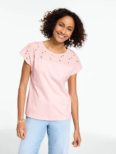 Eyelet Shoulder Crewneck Tee