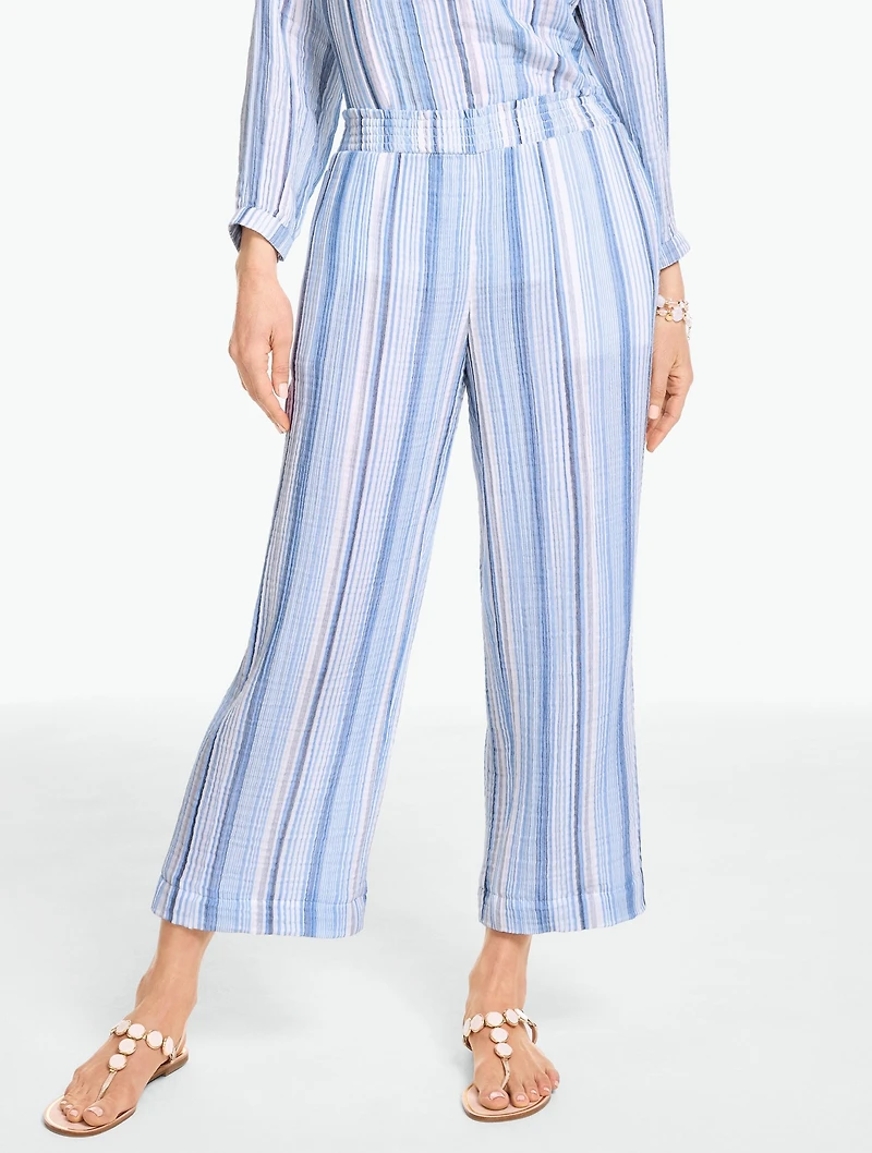 Cotton Gauze Straight Crop Pull-On Pants - Seaport Stripe