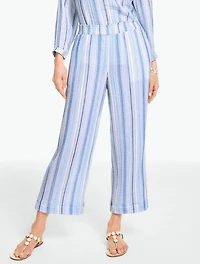 Cotton Gauze Straight Crop Pull-On Pants - Seaport Stripe