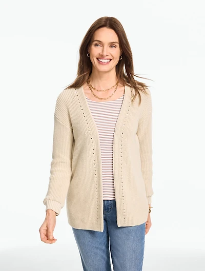 Shaker Stitch Open Front Cardigan