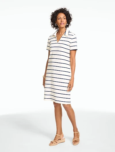 Short Sleeve Johnny Collar Dress - Striped