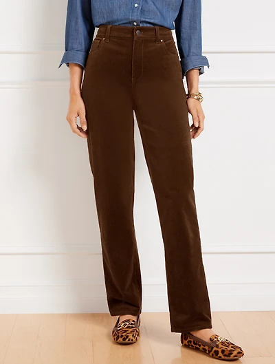 Stretch Corduroy Relaxed Straight Leg Pants - Solids