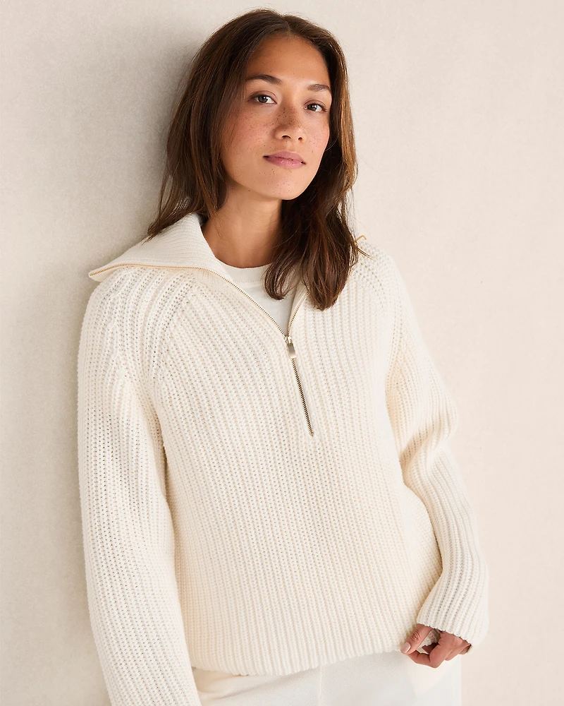 Cotton Shaker Stitch Half-Zip Pullover