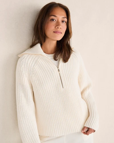 Cotton Shaker Stitch Half-Zip Pullover