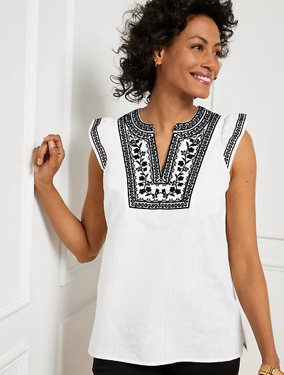 Embroidered Linen Cotton Shell