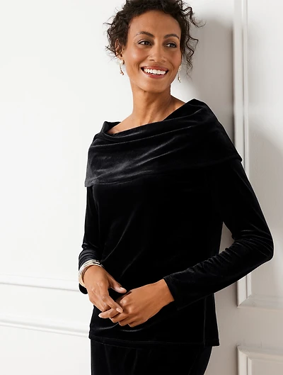 Off-The-Shoulder Stretch Velvet Top