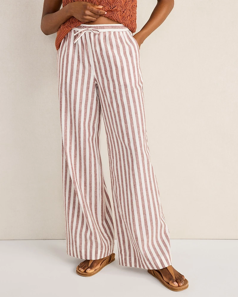 Organic Cotton Linen Striped Wide Leg Pants
