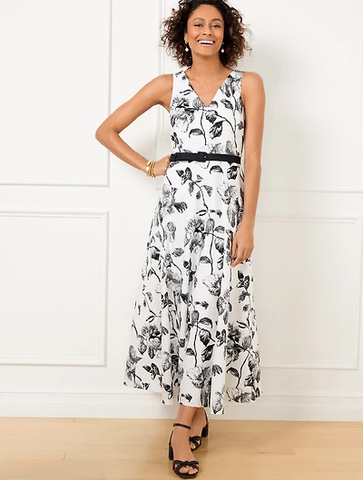 Modern Poplin Dress - Climbing Camellias