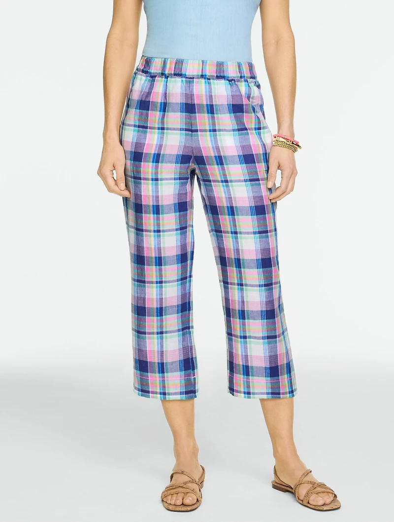 Straight Crop Pull-On Pants - Fresh Madras