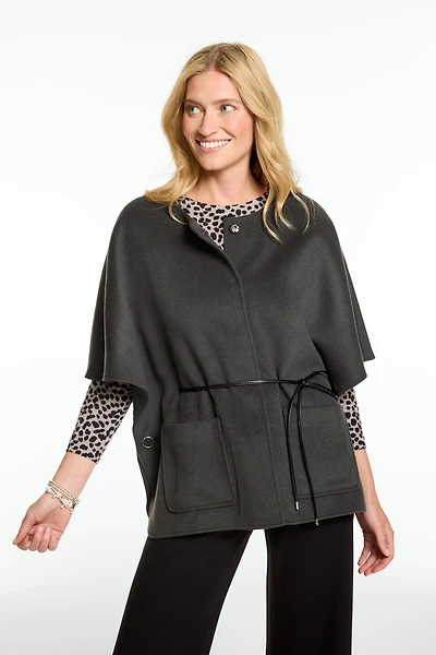 Tie Front Wool Blend Cape