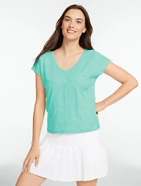 Short Sleeve V-Neck Tee - Hibiscus Jacquard