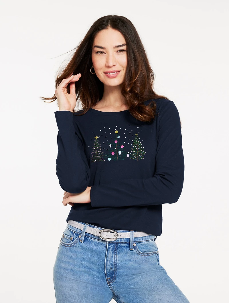 Long Sleeve Crewneck Tee - Christmas Tree