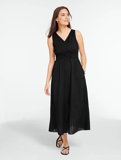 Dobby Stripe Fit & Flare Waist Midi Dress