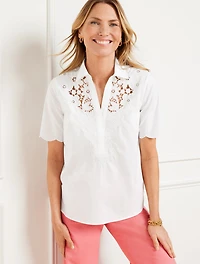 Embroidered Poplin Top