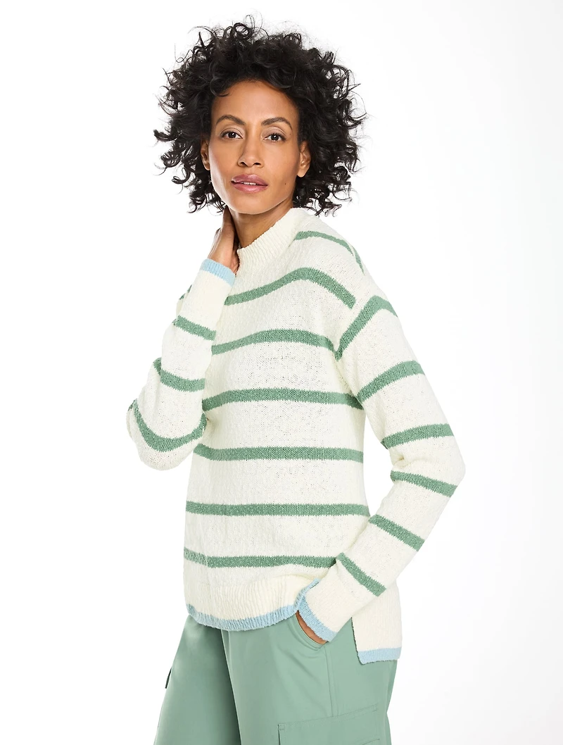Cotton Linen Crewneck Sweater - Stripe