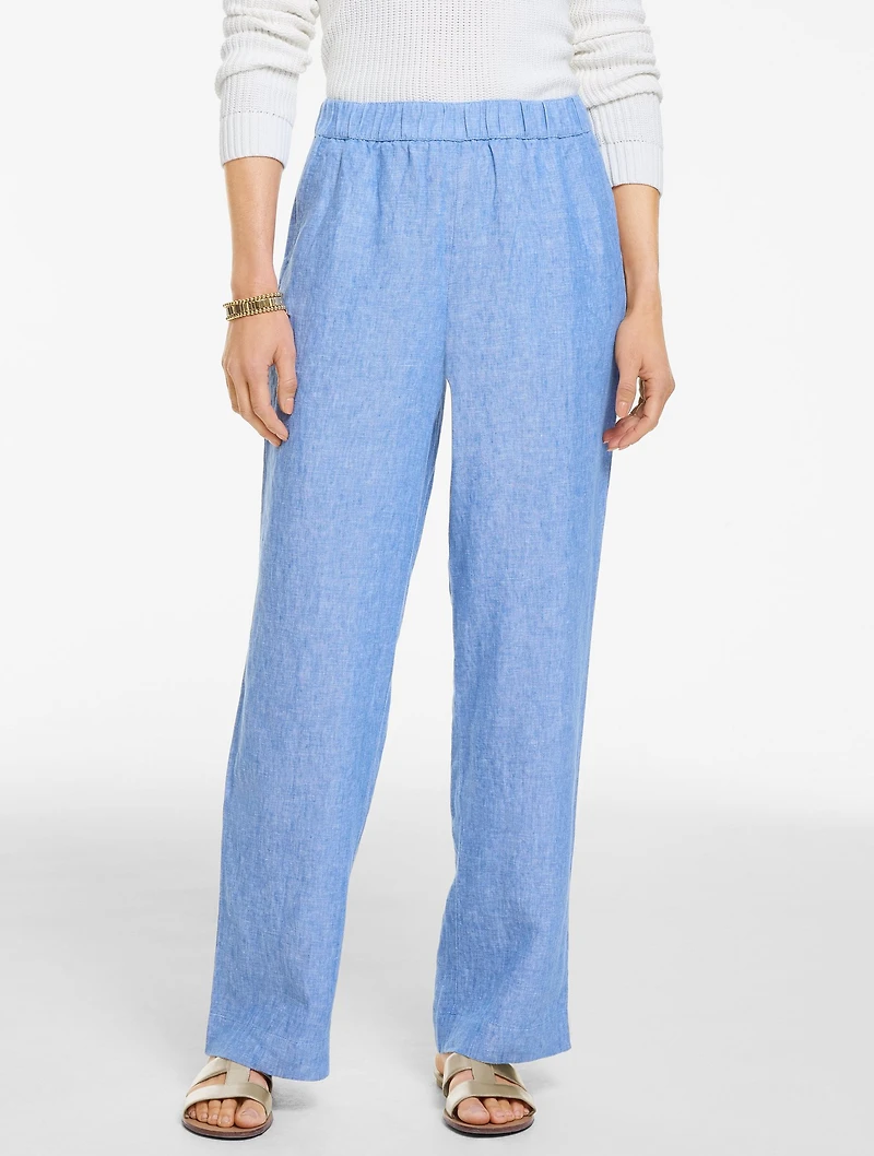 Washed Linen Wide Pull-On Pants