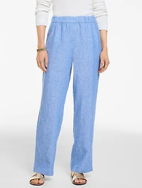 Washed Linen Wide Pull-On Pants