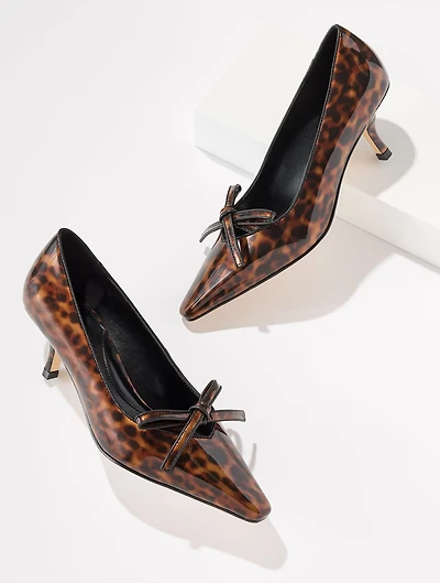 Maren Kitten Heel Pumps - Tortoiseshell Patent