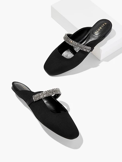 Sloane Embellished Satin Mules