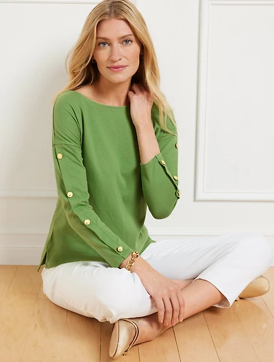 Button Sleeve Crewneck Tee
