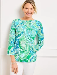 Bateau Neck Tee - Vibrant Paisley