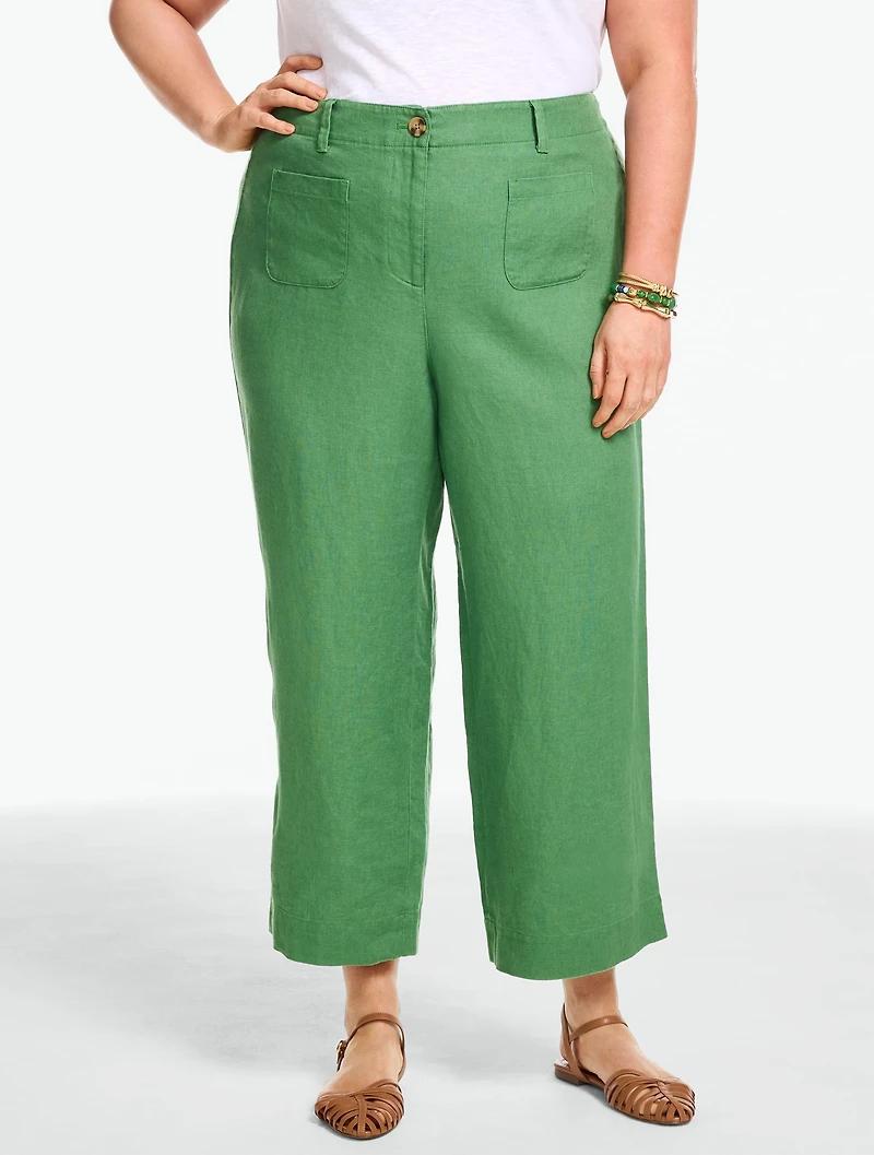 Washed Linen Wide Crop Patch Pocket Pants