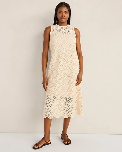 Cotton Crochet Scalloped Midi Dress