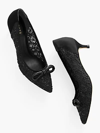 Sylvie Bow Kitten Heel Pumps - Sequin Mesh