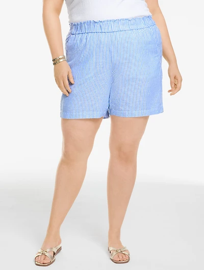 Washed Linen Pull-On Shorts - Majestic Stripe