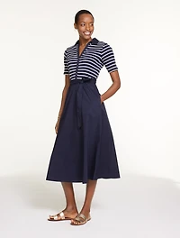 Ribbed Stripe Poplin Fit & Flare Dress