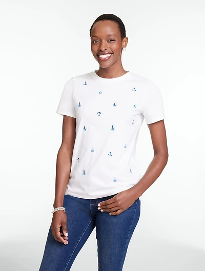 Embroidered Crewneck Tee - Anchors Away