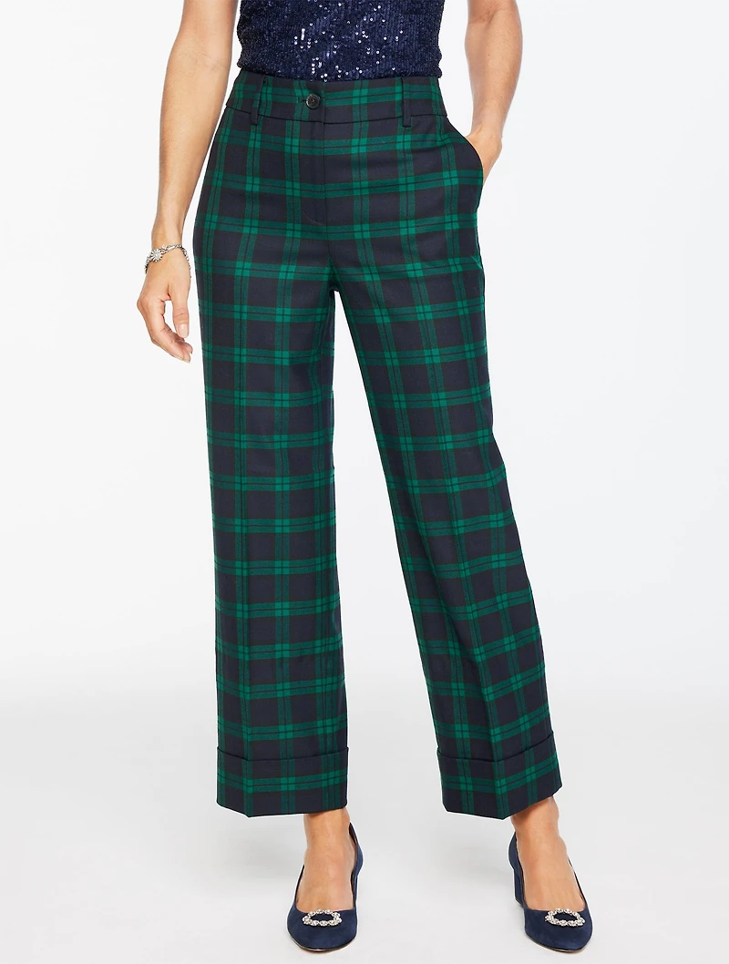 Slim Wide Ankle Cuff Pants - Black Watch Plaid