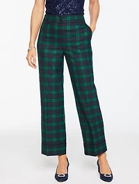 Slim Wide Ankle Cuff Pants - Black Watch Plaid
