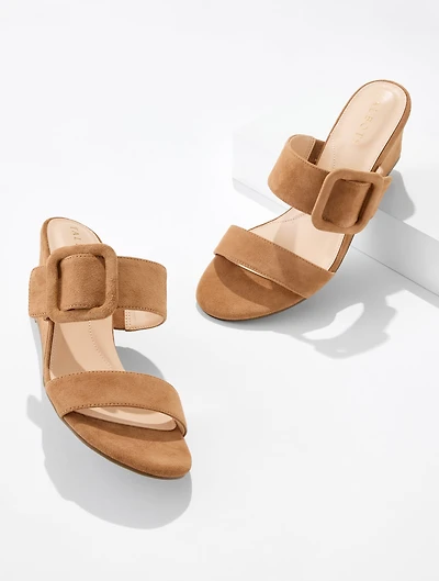 Royce Buckle Wedge Sandals - Suede