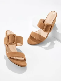 Royce Buckle Wedge Sandals - Suede