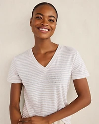 Linen Stripe Short Sleeve V-Neck Tee