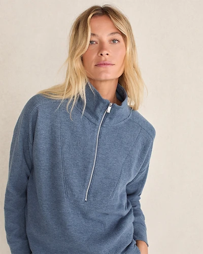 Cotton Blend Ottoman Rib Half Zip Pullover