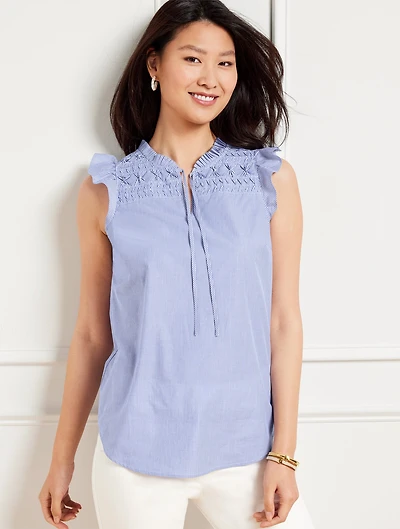 Pleated Poplin Shell - Micro Stripe