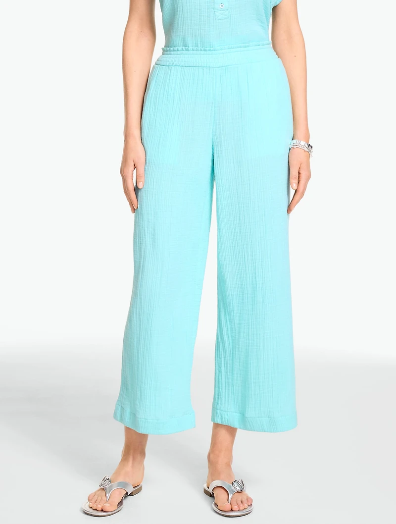 Cotton Gauze Straight Crop Pull-On Pants