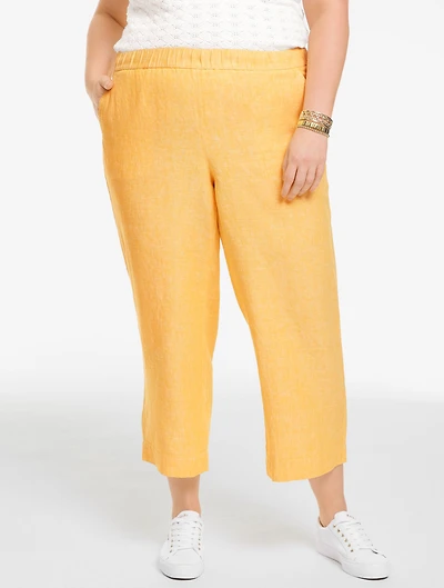 Washed Linen Wide Crop Pull-On Pants - Cross Dye