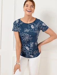 Effortless Jersey Bateau Neck Tee - Bold Floral