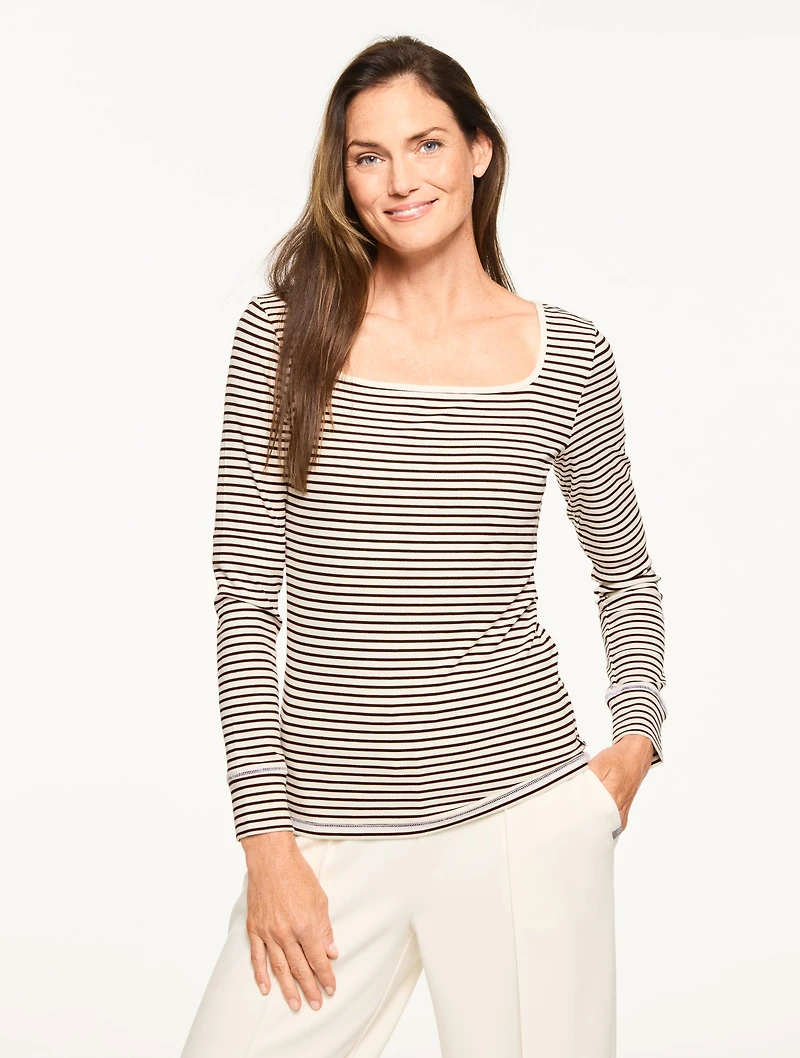 Ribbed Square Neck Tee - Wimbledon Stripe