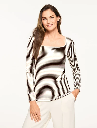 Ribbed Square Neck Tee - Wimbledon Stripe