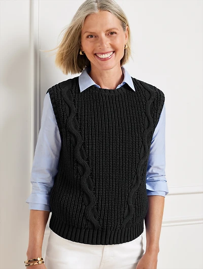 Convertible Cowl-Neck Cable Knit Vest