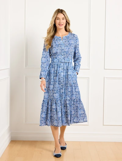 Cotton Voile Shirtdress - Buoyant Blossoms