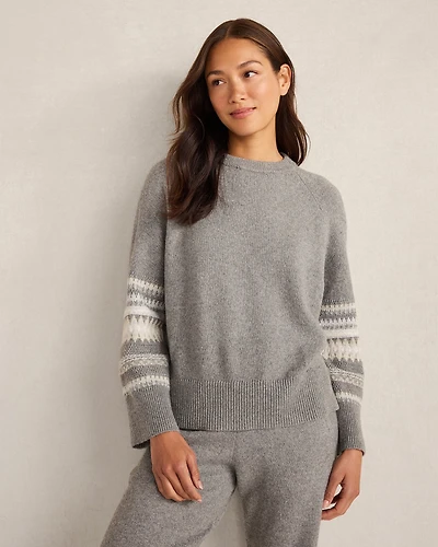 Organic Cotton Blend Nostalgic Fair Isle Crewneck Sweater