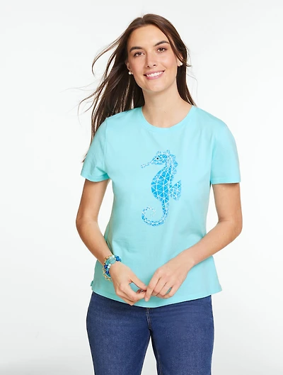 Short Sleeve Crewneck Tee  - Seahorse