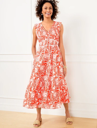 Smocked Fit & Flare Dress - Distressed Jacobean