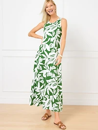 Sleeveless Maxi A-Line Jersey Dress - Botanical Paradise