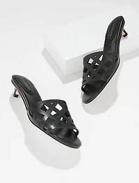Raquel Perforated Vachetta Kitten Heel Mules